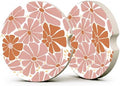 Boho Floral Car Coasters, Retro Minimalist Country Flowers Cup Holders by Unknown