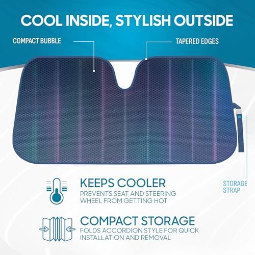 BDK Iridescent Matte Black Front Windshield Sunshade Accordion Folding Style - Image 3