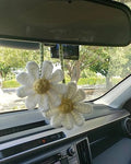 Crochet Daisy Car Accessories for Women Cute Rear View Mirror Hanging Charm by AGROMUSK