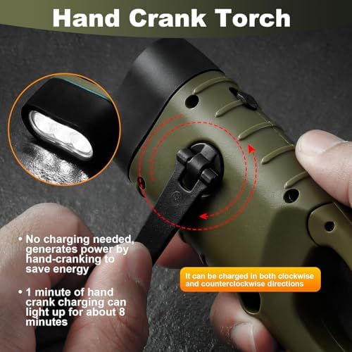 2Pcs Hand Crank Solar Powered Flashlight, Emergency Rechargeable - Image 4