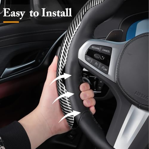Carbon Fiber Steering Wheel Cover Universal 3pcs Protector Glossy Silver - Image 4