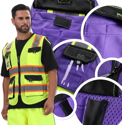 JKSafety Safety Vest for Men Women Hi Vis Reflective Vest JK220 PurpleB XL - Image 6