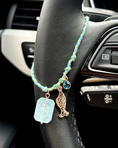 Steering Wheel Charm Accessory Blue Fish Gold Braided Pendant Car Decor - Image 5