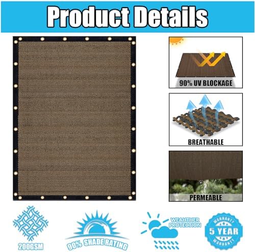 Amagenix 90% Shade Fabric 20'X 22' Mocha Sun Shade Cloth - Image 3