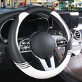 15 inch Cute Leather Steering Wheel Cover Black and White by Binsheo