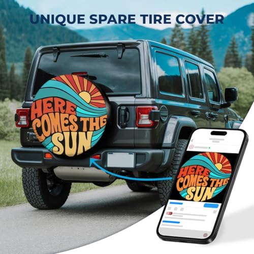 GENANY Retro Sunset Wave Thick PVC Leather Spare Tire Cover Size 16 - Image 2