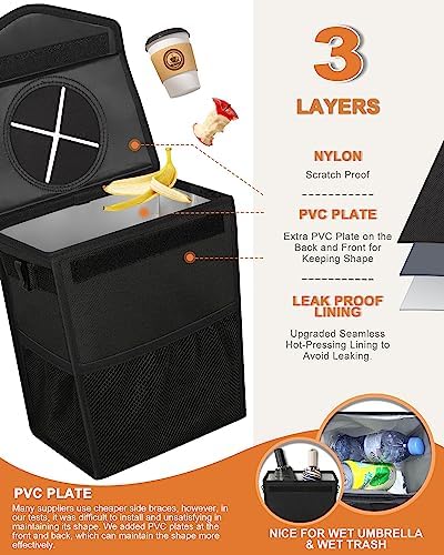 Pritent Car Trash Can with Lid Leakproof Car Garbage Bag Vehicle Trash Bin - Image 3
