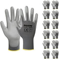 DULFINE Safety Work Gloves for Men & Women 12 Pairs, PU Coated Grey L by DULFINE