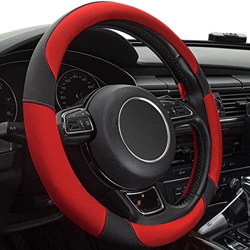 Red Steering Wheel Cover with Microfiber Leather by Xizopucy