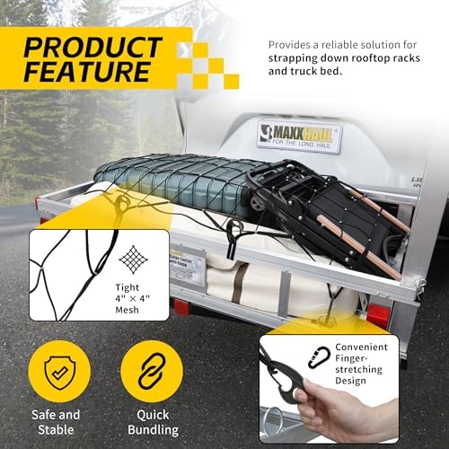 MaxxHaul Heavy-Duty Cargo Net – 44" x 16" Stretches to 88" x 32" – Tight 4" Mesh - Image 3