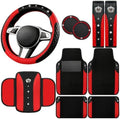 NBTEPEM 10 Pcs Bling Red Car Floor Mats Set, Leather Red Steering Wheel Covers by NBTEPEM