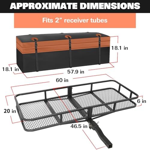 WEIZE Folding Hitch Mount Cargo Carrier Basket 60" X 20" X 6"+ Waterproof Cargo - Image 5