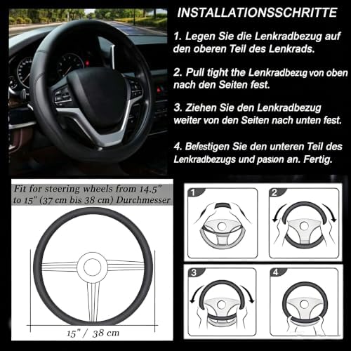 Valleycomfy Microfiber Leather Steering Wheel Cover Universal 15 inch - Image 5