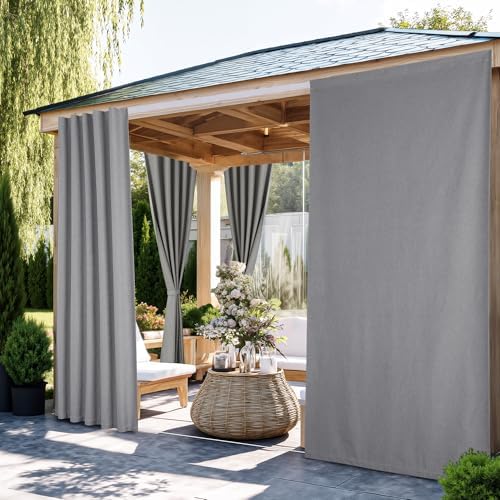 NICETOWN 100% Blackout Linen Outdoor Curtains Windproof 84" L Light Grey by NICETOWN