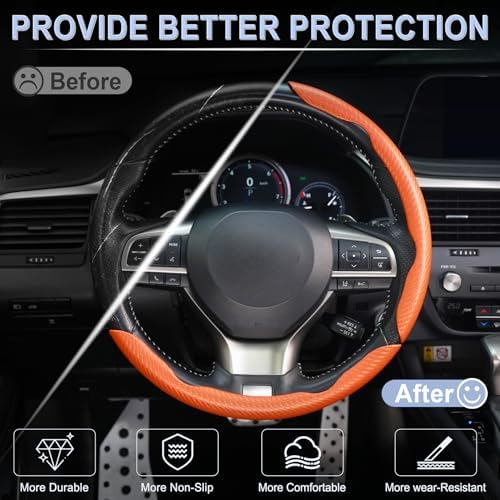 Amiss 3pcs Carbon Fiber Anti-Skid Steering Wheel Cover, Waterproof & Segmented - Image 4