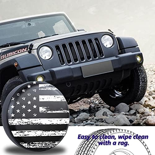 Black White Vintage American Flag Spare Tire Cover Protectors Weatherproof - Image 4