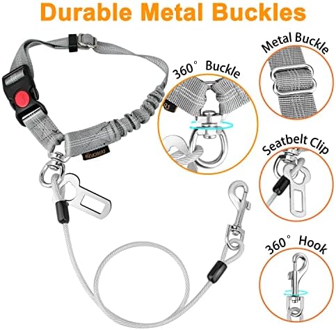 Chew Proof Dog Car Seat Belt, 2 in 1 Steel Cable Dog Car Accessories Headrest - Image 5