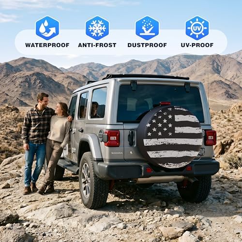 Moonet 18" American Flag Spare Tire Cover Black-White - Image 6