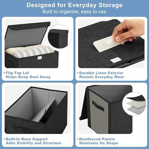 Bagnizer Large 22 Quart Linen Fabric Foldable Storage Bin Cube Organizer Basket - Image 6