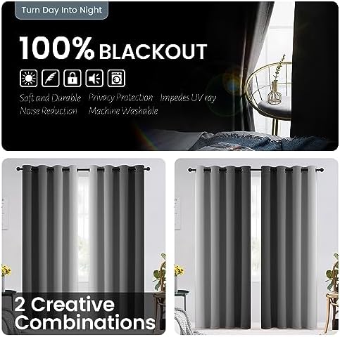 SimpleHome 100% Blackout Ombre Bedroom Curtains Black and Greyish White - Image 3