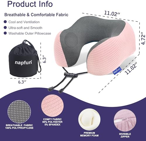 napfun Neck Pillow for Travel, Memory Foam Airplane Pillow - Image 2