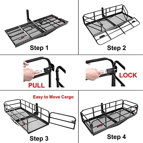 500 Lbs Heavy Duty Hitch Mount Cargo Carrier 60" x 24" x 14.4" Folding Cargo - Image 5