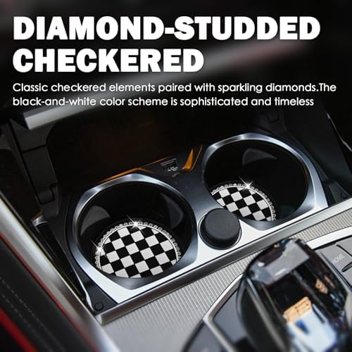2026 New Checkered Car Cup Coasters, 2.75-Inch Bling Cup Holder Coasters - Image 3