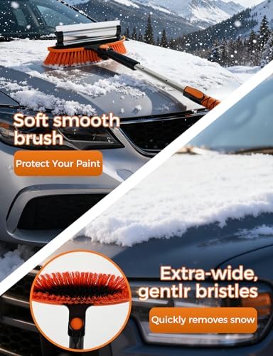 57" Extendable Ice Scrapers for Car Windshield 2-in-1 Snow Brush for Car Snow - Image 2