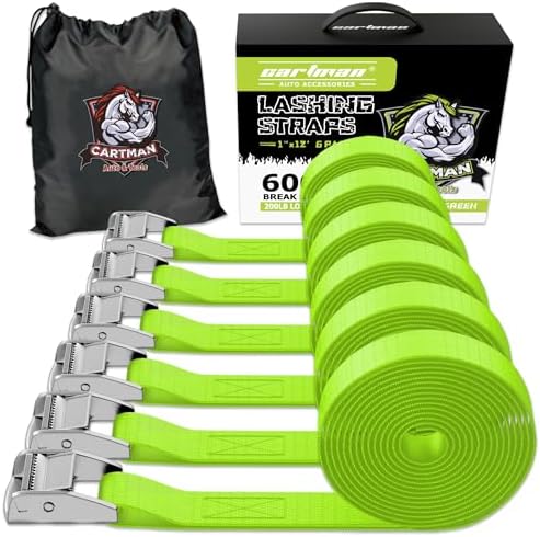 Cartman 1" x 12 ft Lashing Straps, 6 Pack, 600 lb Break Strength by CARTMAN
