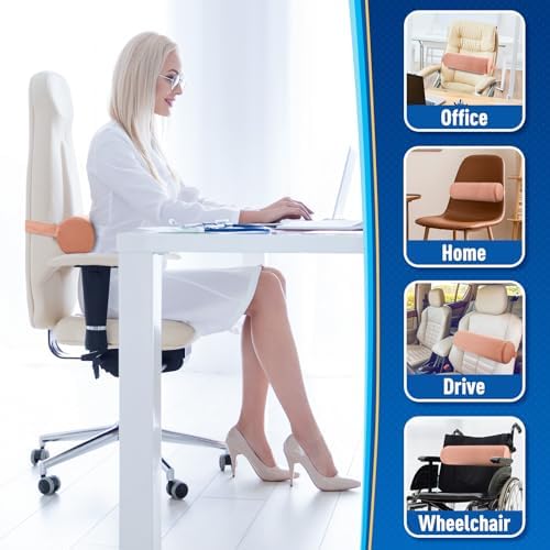 CushZone Memory Foam Lumbar Roll Support Pillow, Large Pink - Image 7