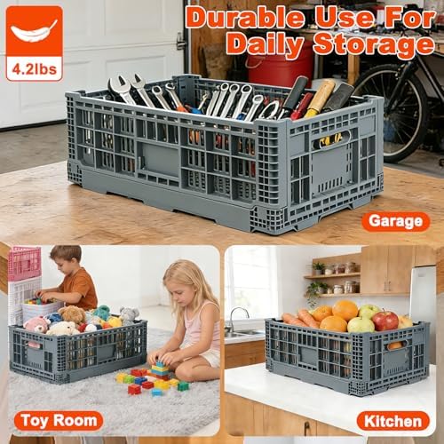 Collapsible Milk Crates 52L, Plastic Folding Storage Crate - Image 5