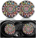 2Pcs Boho Mandala Car Coasters, 2.75" Neoprene Cars Cup Holder Coasters by Databa