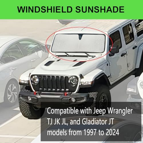 Windshield Sun Shade for Jeep, Windshield Sunshade for Wrangler TJ JK JL - Image 2