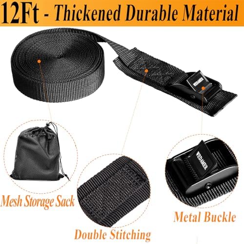 WEDAMER 6 Pack Kayak Tie Down Straps 1" x12Ft Cam Buckle Lashing Straps - Image 3