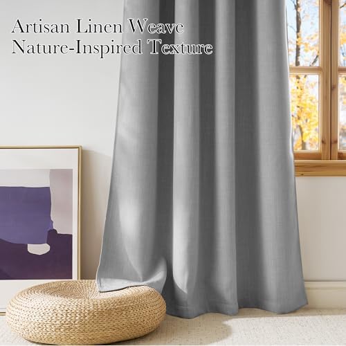 NICETOWN Short Faux Linen Light Grey Blackout Curtains 63 inches Long - Image 3