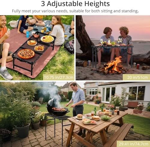 Anbte 3ft Tri-fold Grill Table, 3 Adjustable Heights Max 29.5" - Image 5