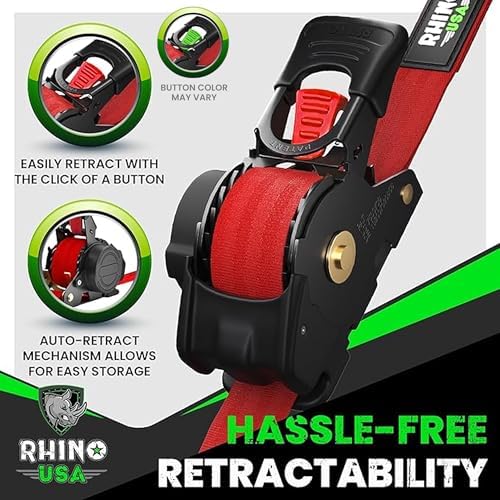 Rhino USA Retractable Ratchet Straps - 1in x 10ft - Image 3