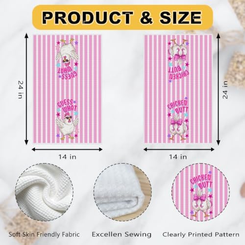 2 Pcs Funny Chicken Kitchen Towels, Soft Absorbent Waffle Hand Tea Towel 01 - Image 3