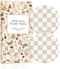 Swooflia Checkerboard Ceramic Car Coasters Set of 2, Cute Aesthetic Car by Swooflia