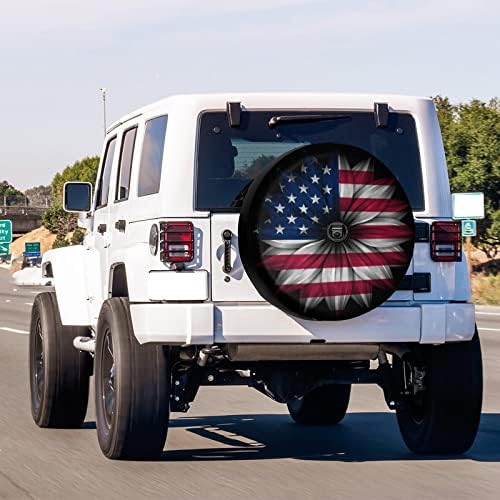 USA Flag on Abstract Flower Spare Tire Cover - Image 2