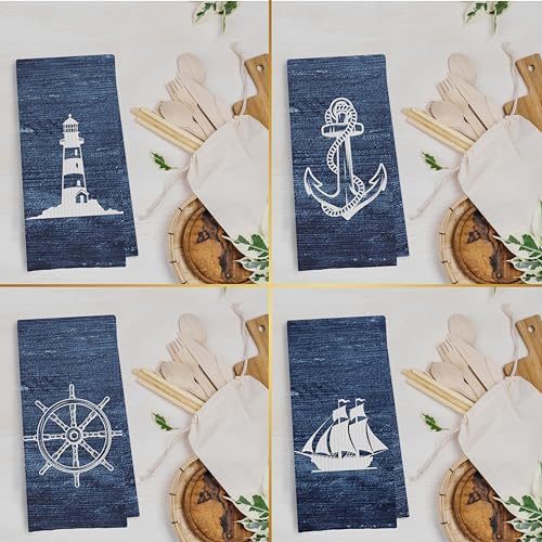 Navy Nautical Dish Towels Set - Image 2