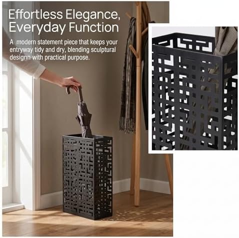 BEWBBAT Umbrella Stand Rack for Entryway, Hollow Metal Holder, FreeStanding - Image 7