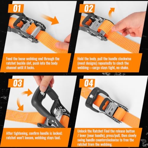 Retractable Ratchet Straps 4 Pack, 5208LBS Break Strength - Image 5
