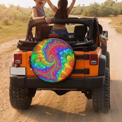 Tie Dye Abstract Rainbow Color Spare Tire Cover Dust-Proof Wheel Tire Cover Fit - Image 4