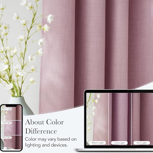 NICETOWN Short Faux Linen Pink Blackout Curtains 63 inches Long - Image 5