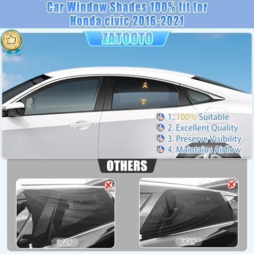 ZATOOTO Side Window Sunshades Civic 2016-2021, Breathable Mesh - Image 2