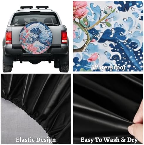 Spare Tire Cover for RV Trailer, Japanese Big Waves Cherry Blossoms Waterproof - Image 4