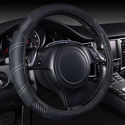 CAR PASS Line Rider Microfiber Leather Sporty 14.5-15 inch Steering Wheel Cover by CARPASS