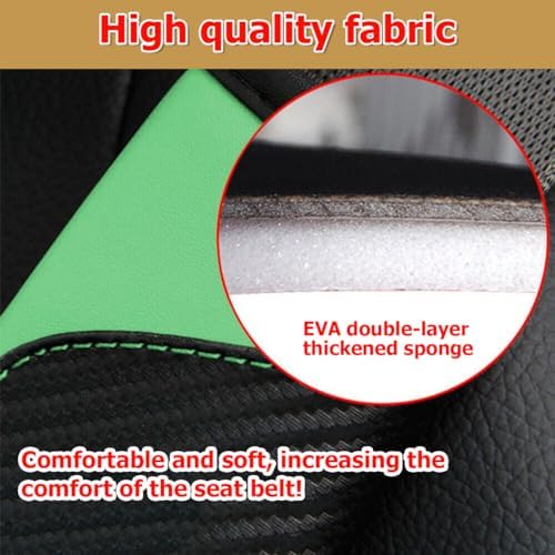 AUCELI 2PCS Carbon Fiber Leather Car Seat Belt Cover, Light Green - Image 4