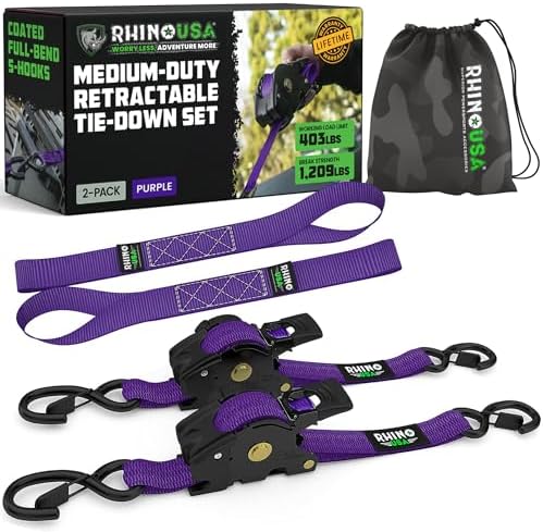 Rhino USA Retractable Ratchet Straps - 1in x 10ft by RhinoUSAInc